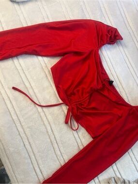 SHEIN Red Off-Shoulder Long Sleeve Crop Top SIZE 1x